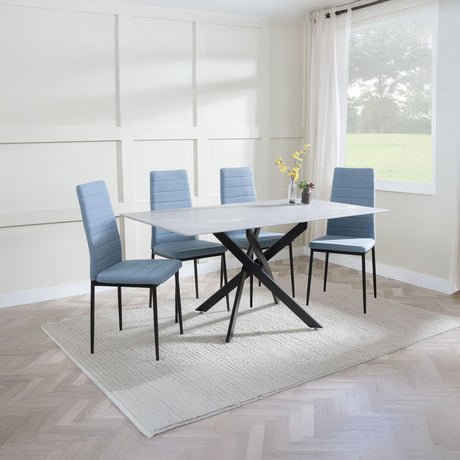 Ashley Grey Glass and Metal Dining Set - Rovigo Fabric Dining Chair with Black Legs