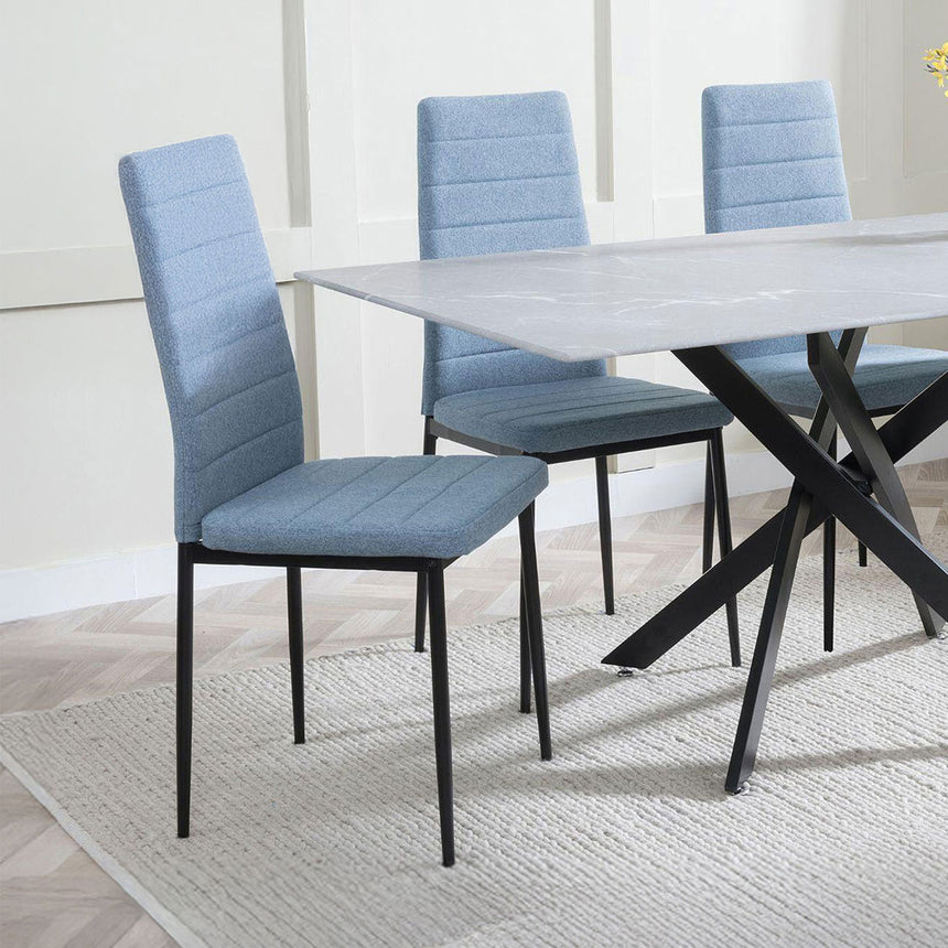 Ashley Grey Glass and Metal Dining Set - Rovigo Fabric Dining Chair with Black Legs