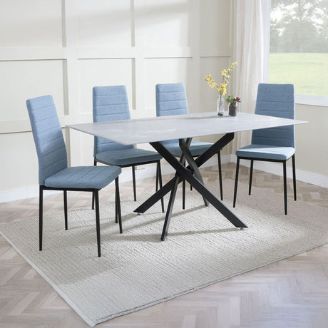 Ashley Grey Glass and Metal Dining Set - Rovigo Fabric Dining Chair with Black Legs