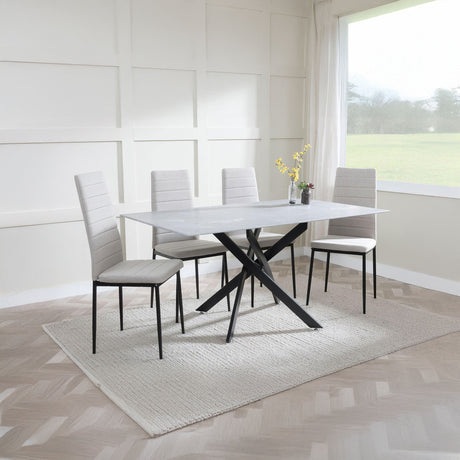 Ashley Grey Glass and Metal Dining Set - Rovigo Fabric Dining Chair with Black Legs