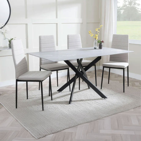 Ashley Grey Glass and Metal Dining Set - Rovigo Fabric Dining Chair with Black Legs