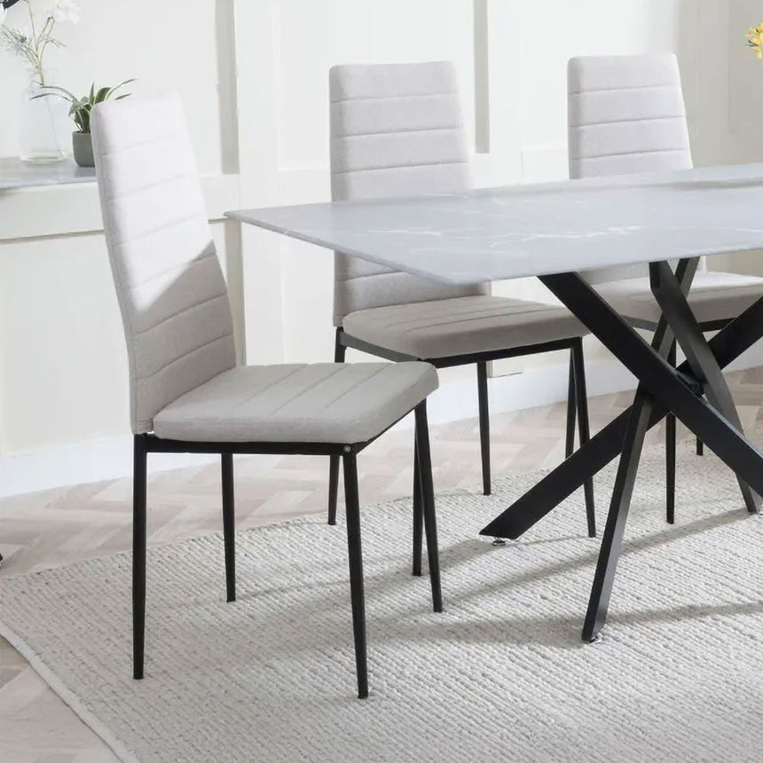 Ashley Glass and Black Metal Dining Set - Rovigo Fabric Dining Chairs