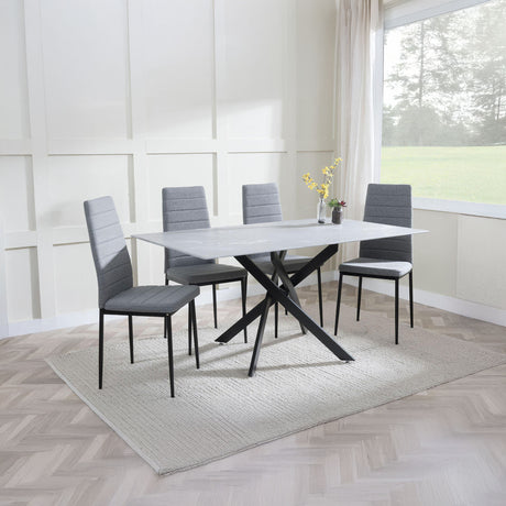 Ashley Grey Glass and Metal Dining Set - Rovigo Fabric Dining Chair with Black Legs