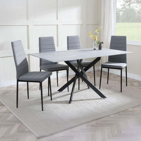 Ashley Grey Glass and Metal Dining Set - Rovigo Fabric Dining Chair with Black Legs