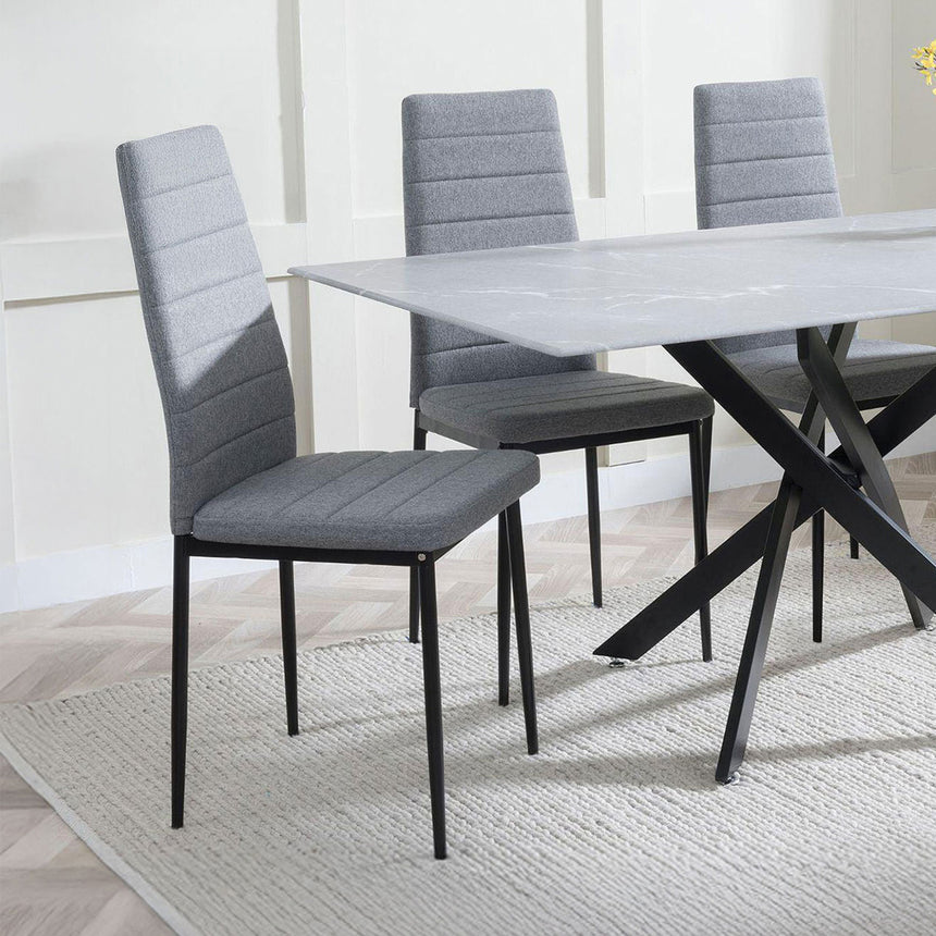 Ashley Glass and Black Metal Dining Set - Rovigo Fabric Dining Chairs