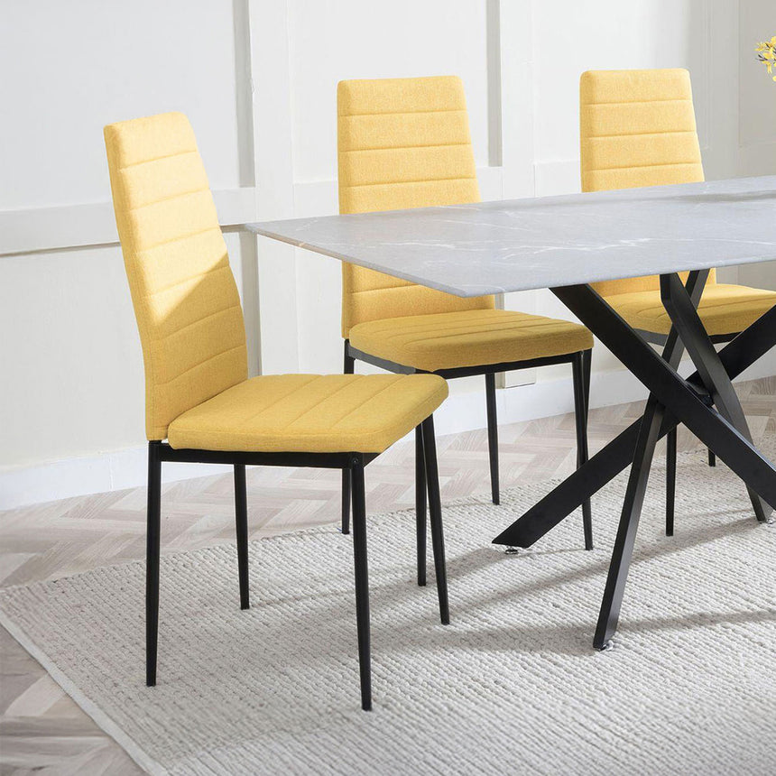 Ashley Glass and Black Metal Dining Set - Rovigo Fabric Dining Chairs