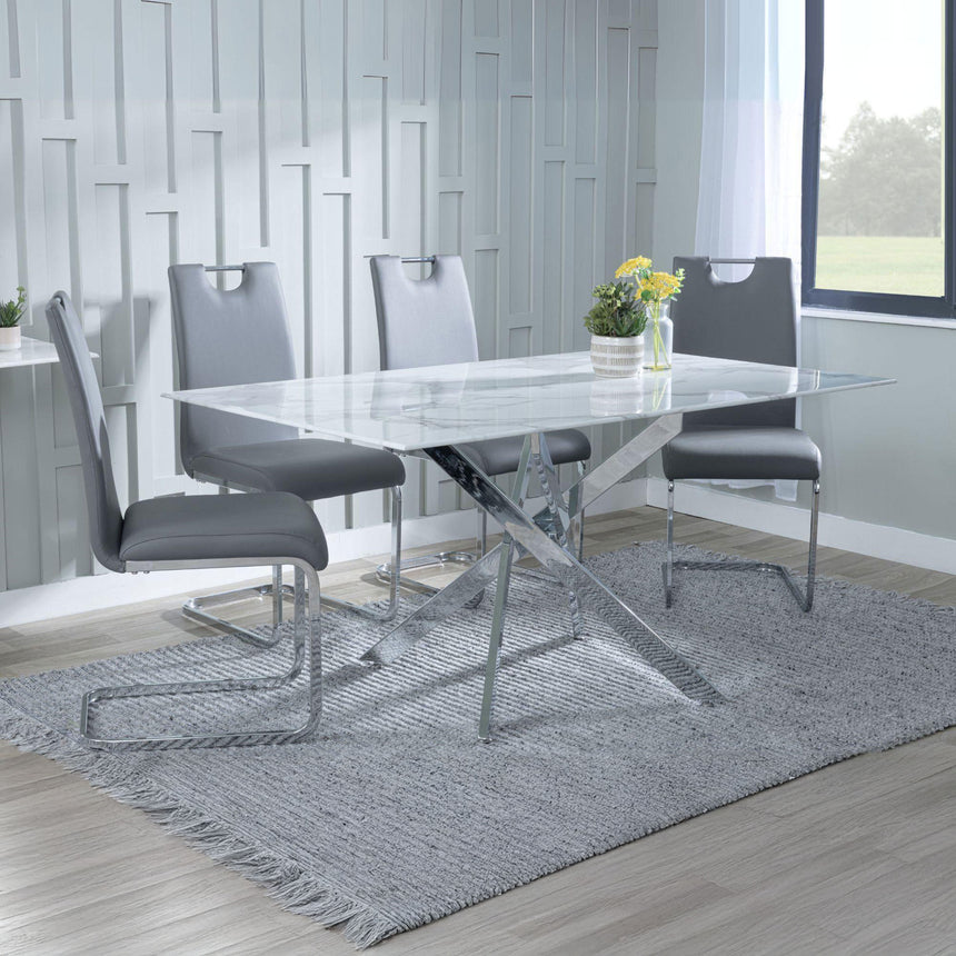 Ashley White Glass and Chrome Metal Dining Set - Marsala Faux Leather Dining Chair