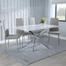 Ashley White Glass and Chrome Metal Dining Set - Novato Leather Dining Chair with Chrome Legs
