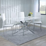 Ashley White Glass and Chrome Metal Dining Set - Novato Leather Dining Chair with Chrome Legs