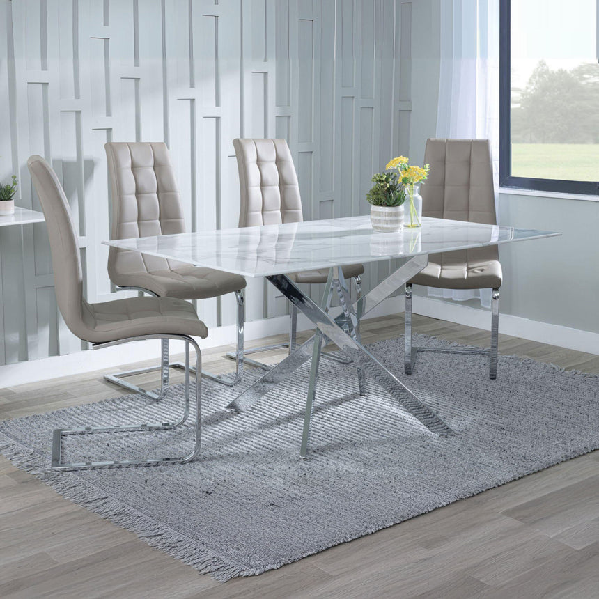 Ashley White Glass and Chrome Metal Dining Set - Padua Faux Leather Dining Chair