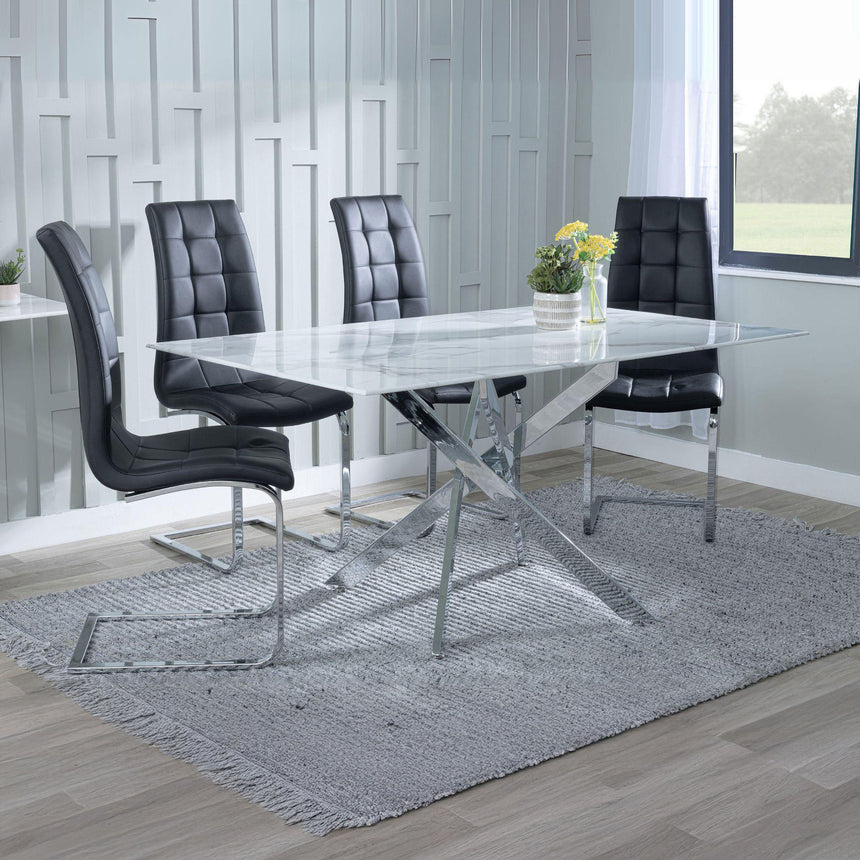 Ashley White Glass and Chrome Metal Dining Set - Padua Faux Leather Dining Chair