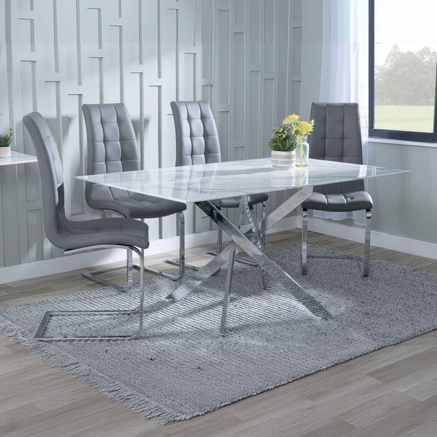 Ashley White Glass and Chrome Metal Dining Set - Padua Faux Leather Dining Chair