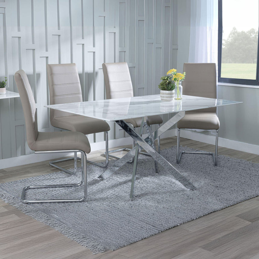 Ashley White Glass and Chrome Metal Dining Set - Romi Faux Leather Dining Chair