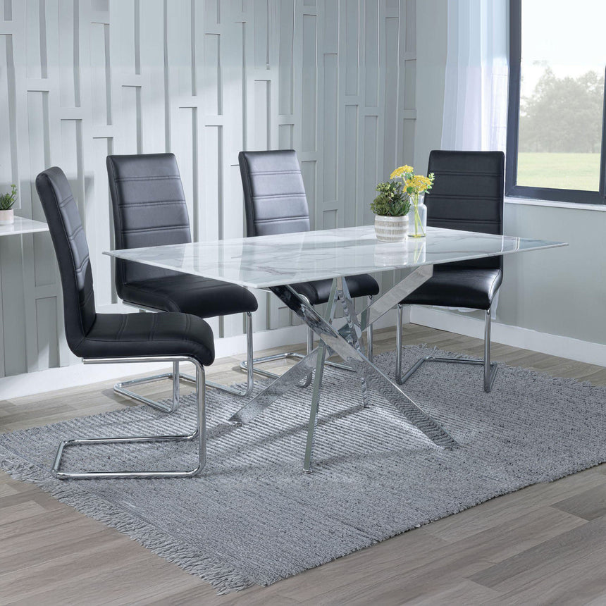 Ashley White Glass and Chrome Metal Dining Set - Romi Faux Leather Dining Chair
