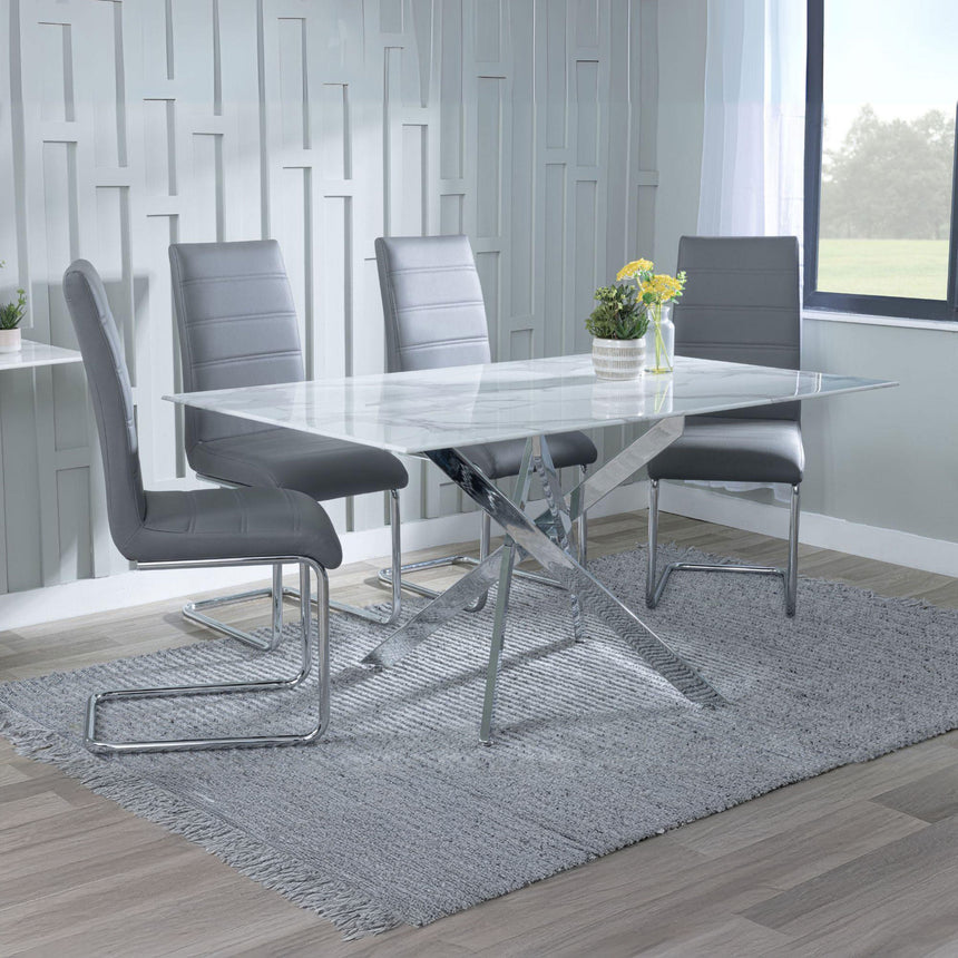 Ashley White Glass and Chrome Metal Dining Set - Romi Faux Leather Dining Chair