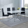 Ashley White Glass and Chrome Metal Dining Set - Rovigo Fabric Dining Chair with Chrome Legs