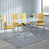 Ashley White Glass and Chrome Metal Dining Set - Rovigo Fabric Dining Chair with Chrome Legs
