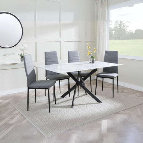 Ashley White Glass and Metal Dining Set - Rovigo Fabric Dining Chair with Black Legs