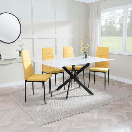 Ashley White Glass and Metal Dining Set - Rovigo Fabric Dining Chair with Black Legs