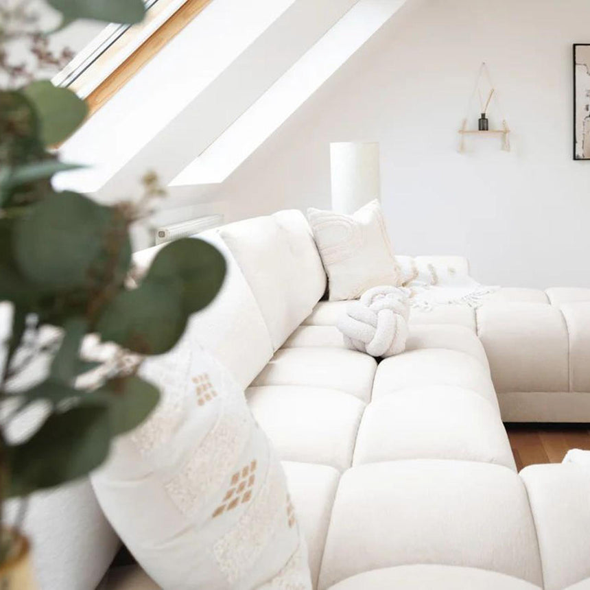 Azzuro Cream Velvet Fabric U Shape Corner Sofa Suite