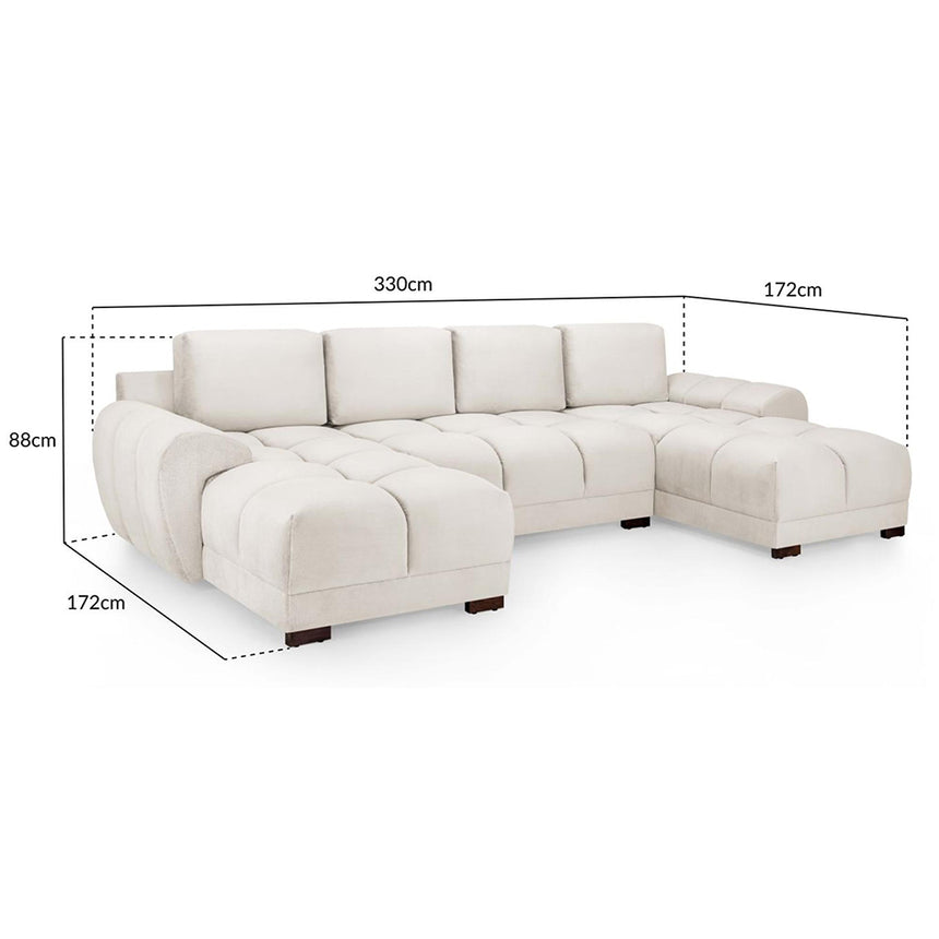 Azzuro Cream Velvet Fabric U Shape Corner Sofa Suite