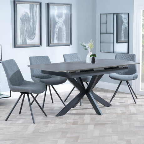 Licata Grey Ceramic Extending Dining Set - Messina Dark Grey Fabric Swivel Dining Chair
