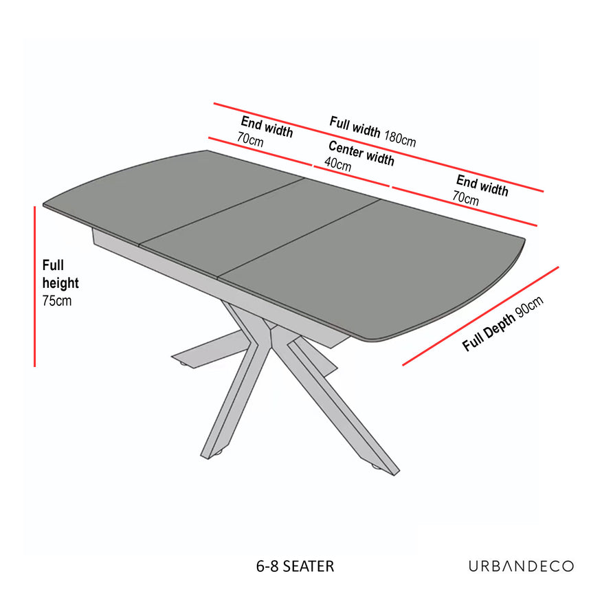 Licata Ceramic Extending Dining Table with Black Star Base - 140cm-180cm