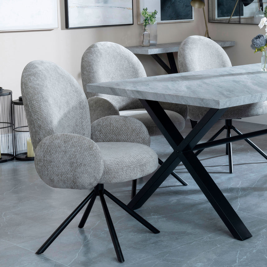Barking Grey Concrete Dining Set with Cross Legs - Altavista Fabric Swivel Dining Chair