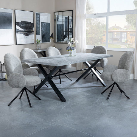 Barking Grey Concrete Dining Set with Cross Legs - Altavista Fabric Swivel Dining Chair