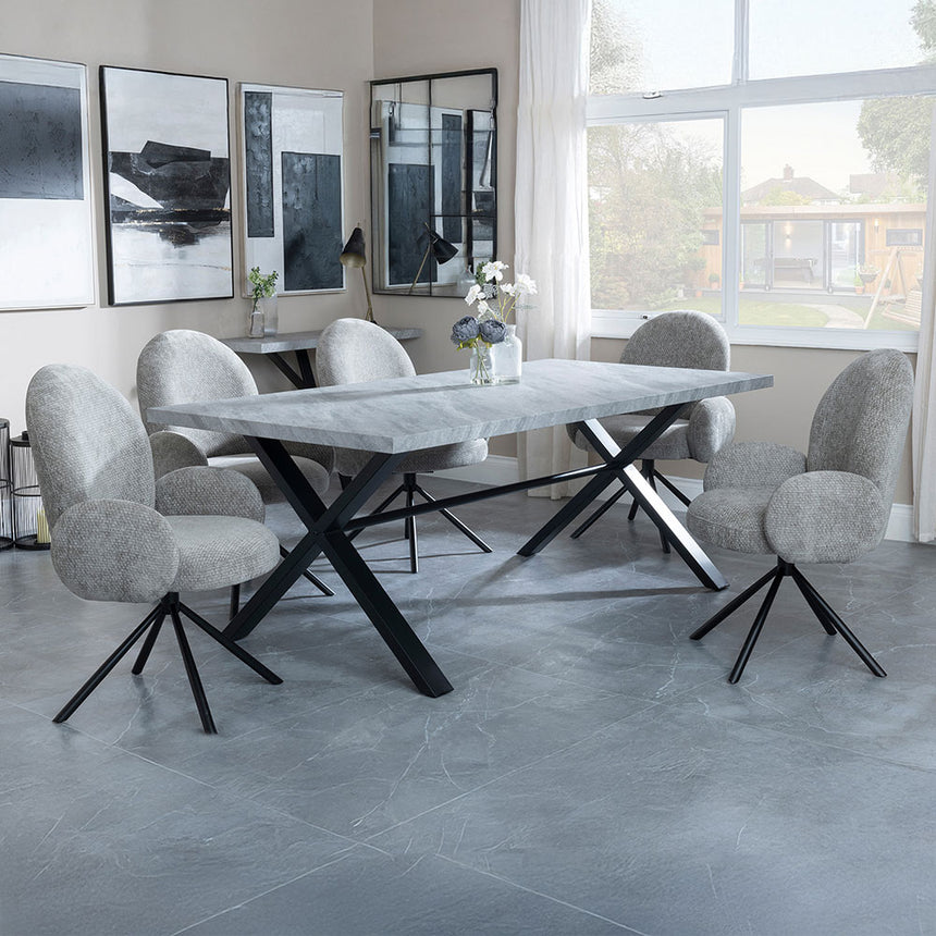 Barking Grey Concrete Dining Set with Cross Legs - Altavista Fabric Swivel Dining Chair