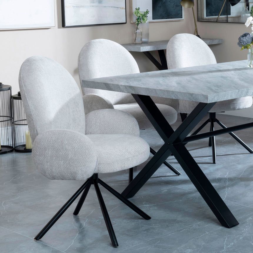 Barking Grey Concrete Dining Set with Cross Legs - Altavista Fabric Swivel Dining Chair