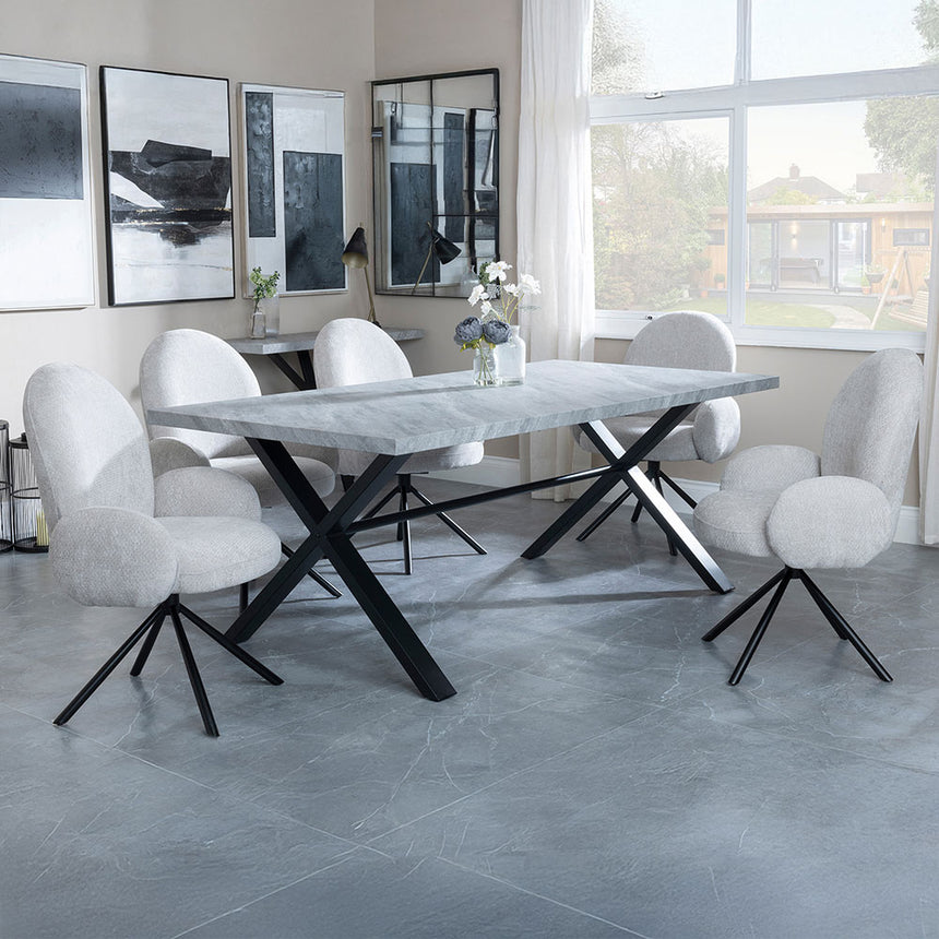 Barking Grey Concrete Dining Set with Cross Legs - Altavista Fabric Swivel Dining Chair