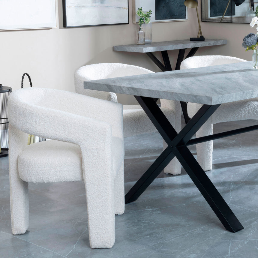 Barking Grey Concrete Dining Set with Cross Legs - Killen Boucle Fabric Dining Chair