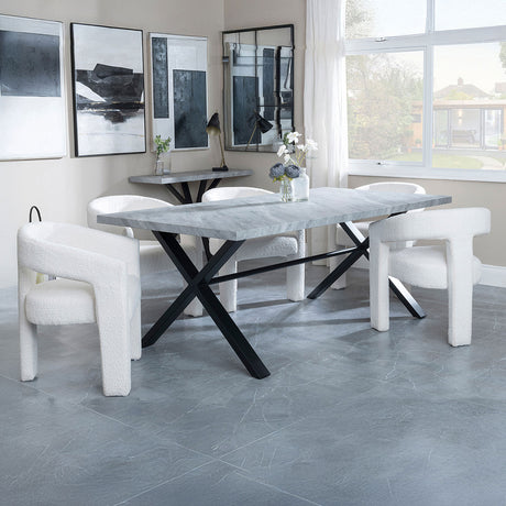 Barking Grey Concrete Dining Set with Cross Legs - Killen Boucle Fabric Dining Chair