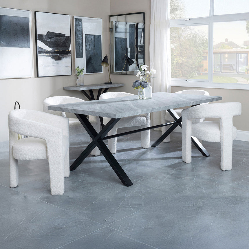 Barking Grey Concrete Dining Set with Cross Legs - Killen Boucle Fabric Dining Chair