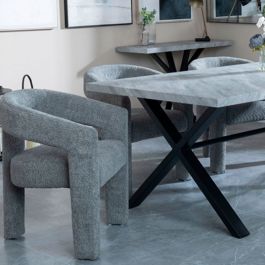 Barking Grey Concrete Dining Set with Cross Legs - Killen Boucle Fabric Dining Chair