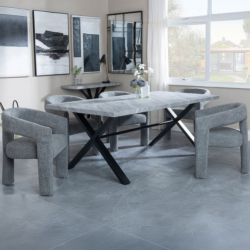 Barking Grey Concrete Dining Set with Cross Legs - Killen Boucle Fabric Dining Chair