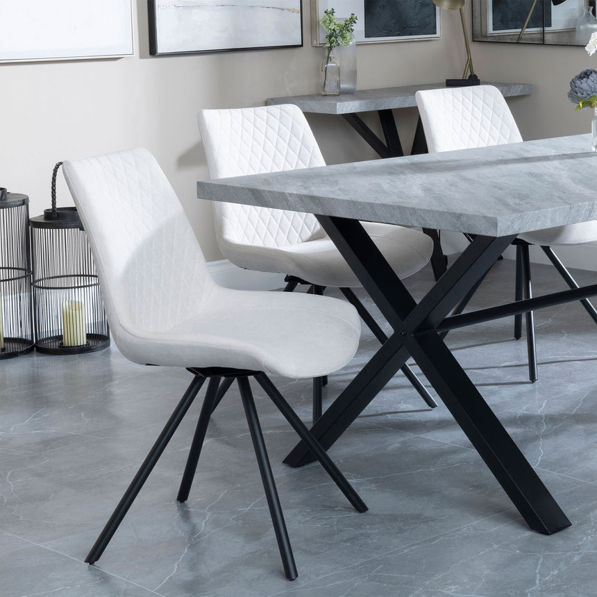Barking Grey Concrete Dining Set with Cross Legs - Messina Fabric Swivel Dining Chair