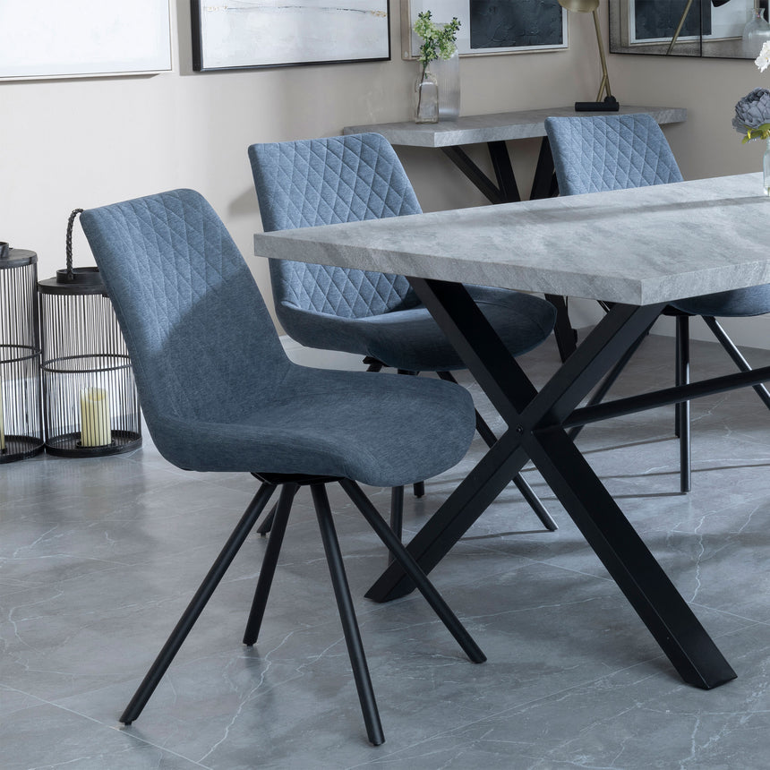 Barking Grey Concrete Dining Set with Cross Legs - Messina Fabric Swivel Dining Chair