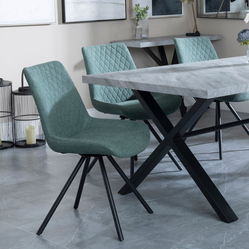 Barking Grey Concrete Dining Set with Cross Legs - Messina Fabric Swivel Dining Chair