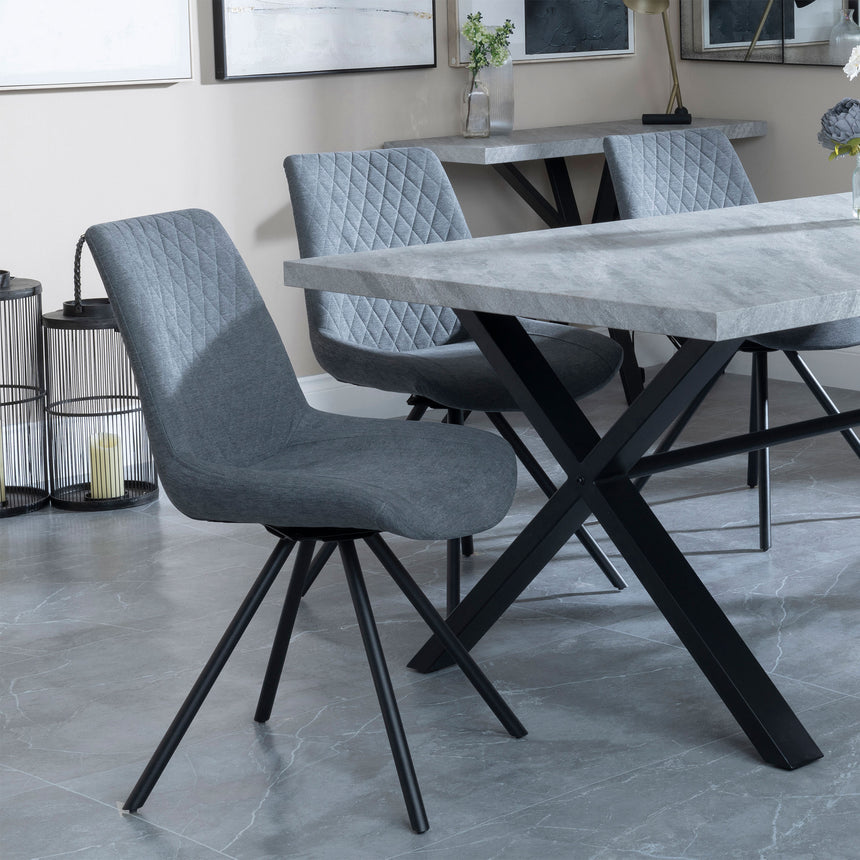 Barking Grey Concrete Dining Set with Cross Legs - Messina Fabric Swivel Dining Chair
