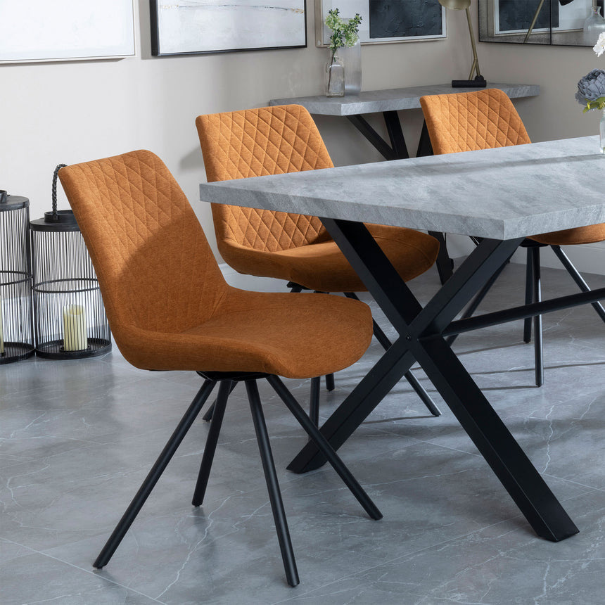 Barking Grey Concrete Dining Set with Cross Legs - Messina Fabric Swivel Dining Chair