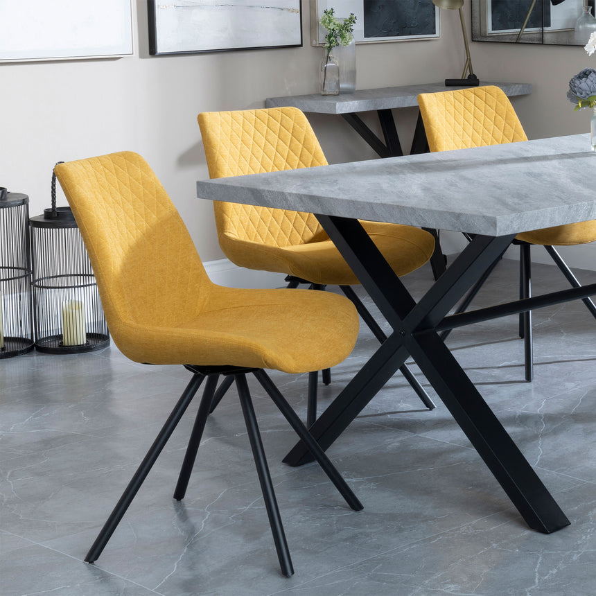 Barking Grey Concrete Dining Set with Cross Legs - Messina Fabric Swivel Dining Chair