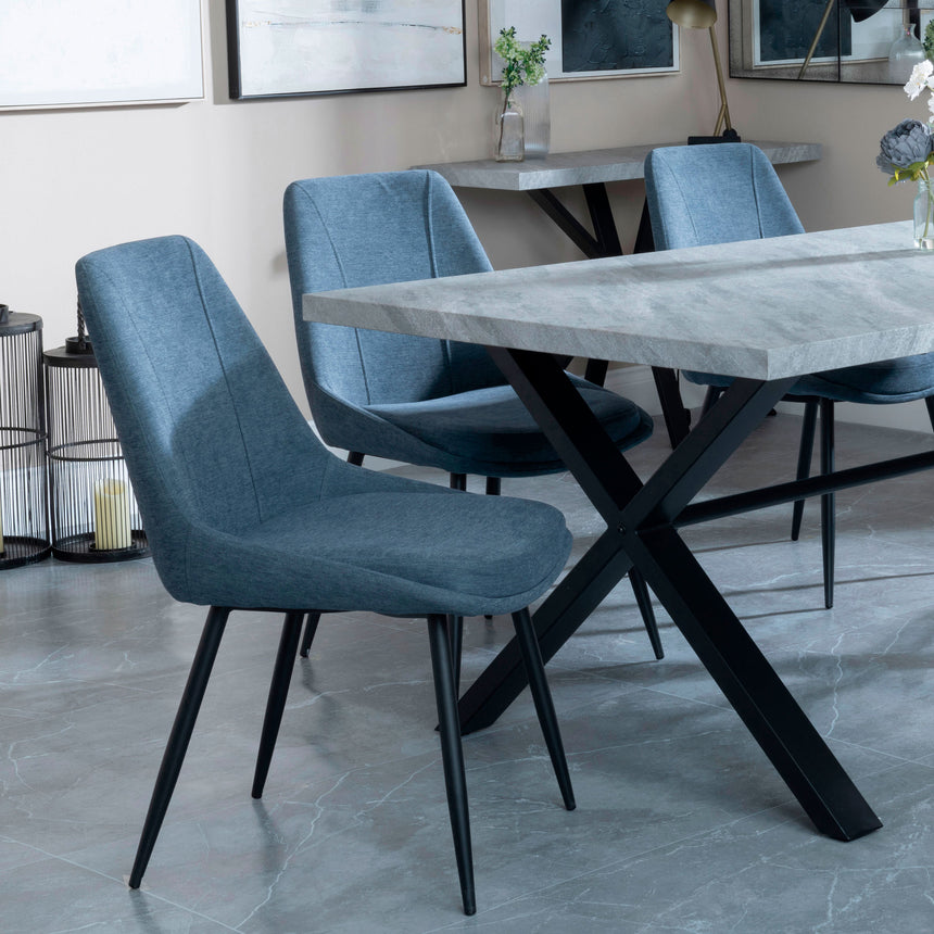 Barking Grey Concrete Dining Set with Cross Legs - Rovereto Fabric Dining Chair