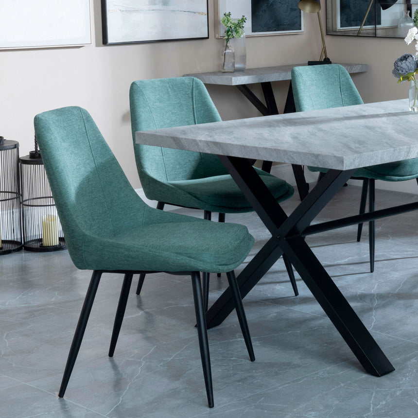 Barking Grey Concrete Dining Set with Cross Legs - Rovereto Fabric Dining Chair