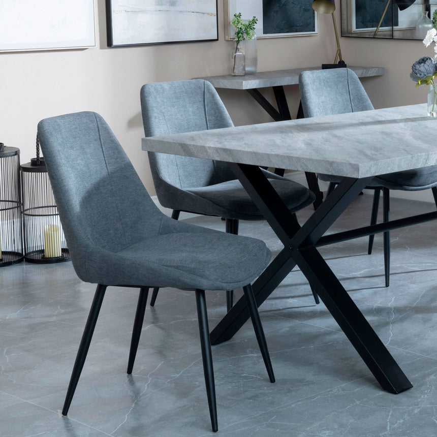 Barking Grey Concrete Dining Set with Cross Legs - Rovereto Fabric Dining Chair