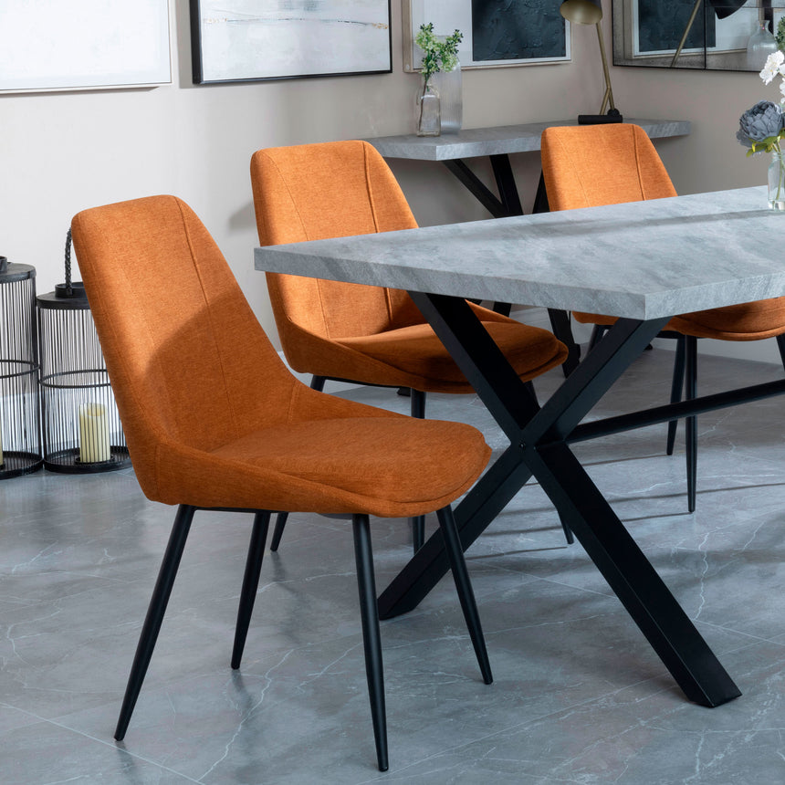 Barking Grey Concrete Dining Set with Cross Legs - Rovereto Fabric Dining Chair