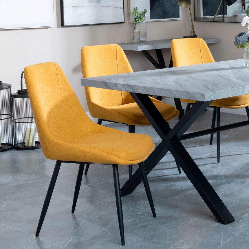 Barking Grey Concrete Dining Set with Cross Legs - Rovereto Fabric Dining Chair