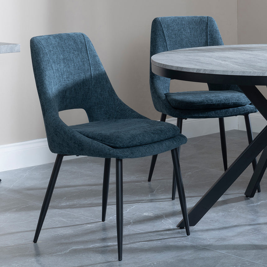 Barking Grey Concrete 4 Seater Round Dining Set with Spider Legs - 4 Stansbury Cream Fabric Dining Chair