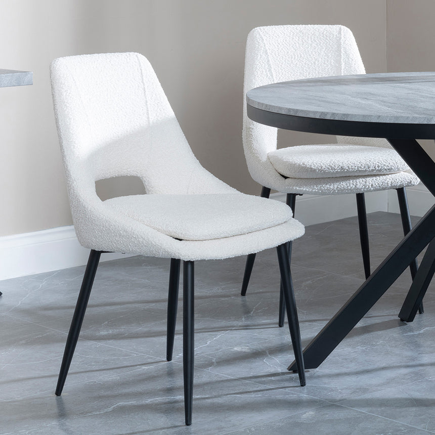 Barking Grey Concrete 4 Seater Round Dining Set with Spider Legs - 4 Stansbury Cream Fabric Dining Chair